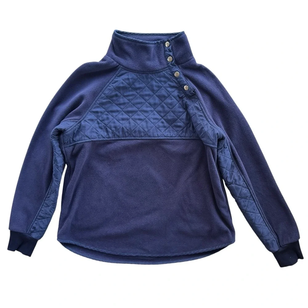 Entro Women’s L Navy Quilted 1/4 Asymmetrical Snap Fleece Pullover Jacket T10643